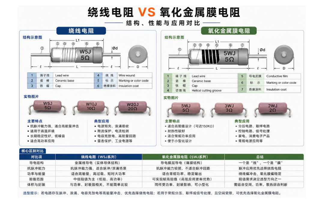绕线电阻与氧化金属膜电阻的区别是什么？一文讲清选型逻辑与应用场景